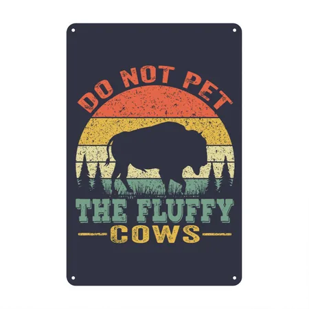 Don T Pet The Fluffy Cows Navy/heather Gray Metal Poster Wall Art Decor Sign