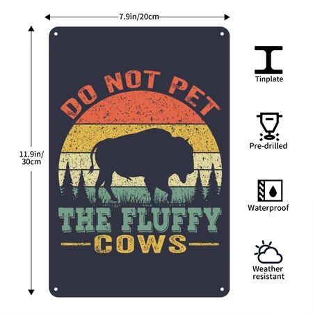 Don T Pet The Fluffy Cows Navy/heather Gray Metal Poster Wall Art Decor Sign