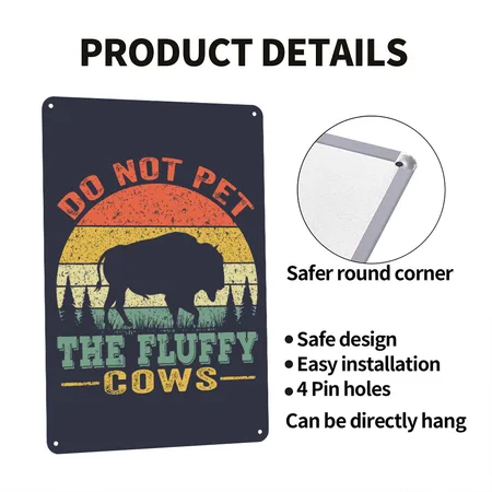 Don T Pet The Fluffy Cows Navy/heather Gray Metal Poster Wall Art Decor Sign