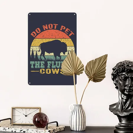 Don T Pet The Fluffy Cows Navy/heather Gray Metal Poster Wall Art Decor Sign