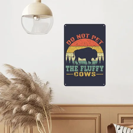 Don T Pet The Fluffy Cows Navy/heather Gray Metal Poster Wall Art Decor Sign