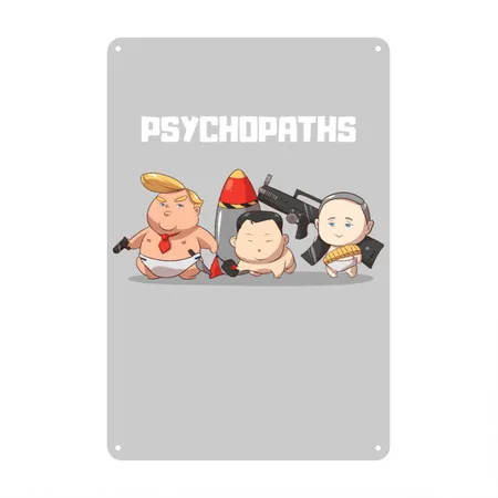 Donald Trump Kimg Jong Un Wladimir Putin Heather Gray Metal Poster Wall Art Decor Sign
