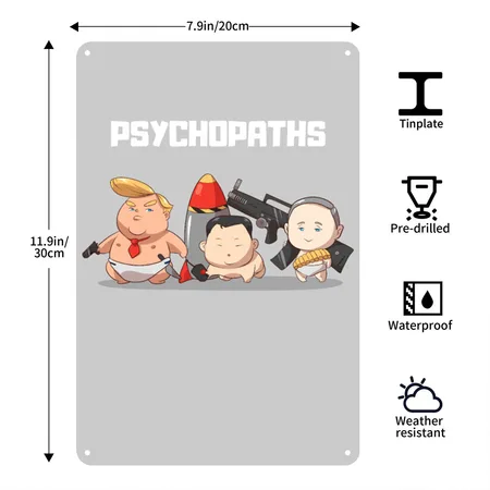 Donald Trump Kimg Jong Un Wladimir Putin Heather Gray Metal Poster Wall Art Decor Sign