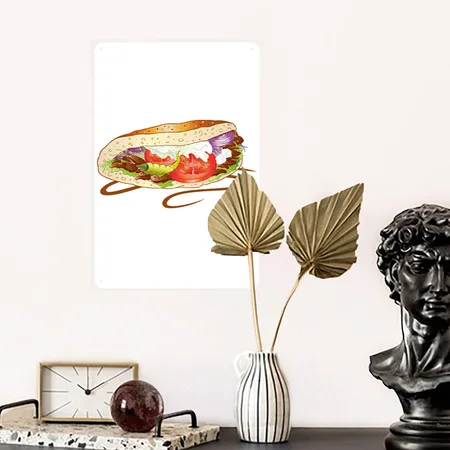 Doner Kebab Fast Food Turkish Tasty White Matte Metal Poster Wall Art Decor Sign