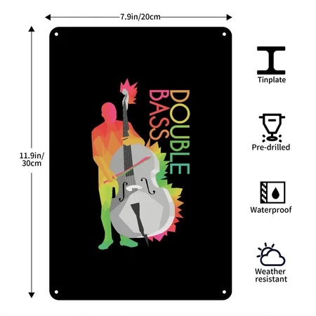 Double Bass Black Metal Poster Wall Art Decor Sign