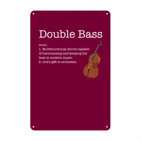 Double Bass Definition, Double Bass Burgundy Metal Poster Wall Art Decor Sign