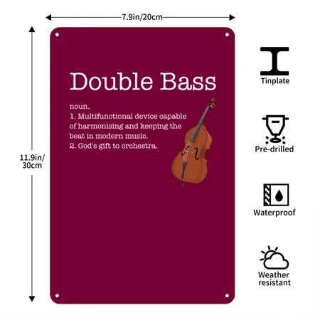 Double Bass Definition, Double Bass Burgundy Metal Poster Wall Art Decor Sign
