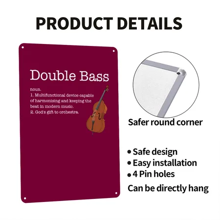 Double Bass Definition, Double Bass Burgundy Metal Poster Wall Art Decor Sign