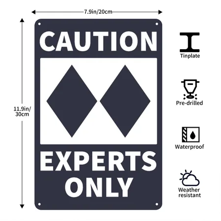 Double Black Diamond, Experts Only, Snowboard, Ski Navy/heather Gray Metal Poster Wall Art Decor Sign