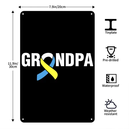 Down Syndrome Grandpa Black Metal Poster Wall Art Decor Sign