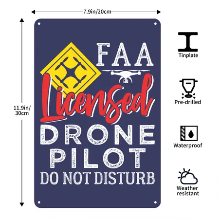 DRONE PILOT FAA LICENSED Heather Indigo Metal Poster Wall Art Decor Sign
