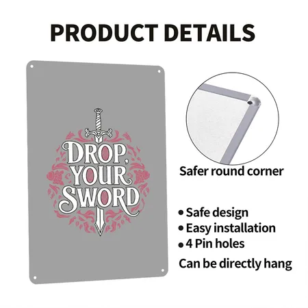 Drop. Your. Sword. - The Princess Bride Inspired Heather Gray/black Metal Poster Wall Art Decor Sign