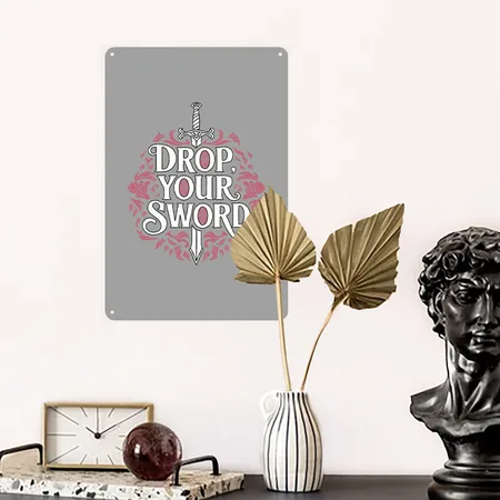 Drop. Your. Sword. - The Princess Bride Inspired Heather Gray/black Metal Poster Wall Art Decor Sign