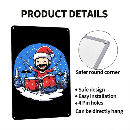 Drummer Santa Claus Black Metal Poster Wall Art Decor Sign