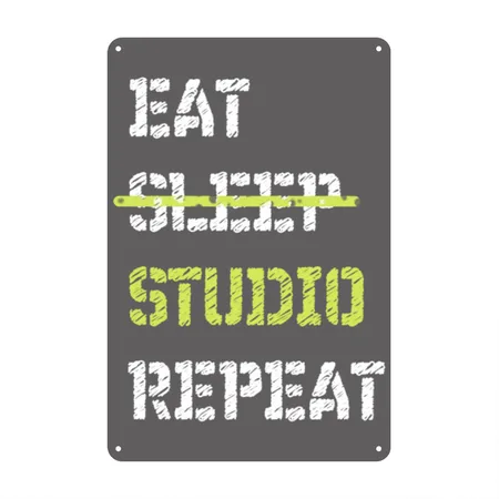 Eat Sleep Studio Repeat Architecture Birthday Chri Charcoal Grey Metal Poster Wall Art Decor Sign
