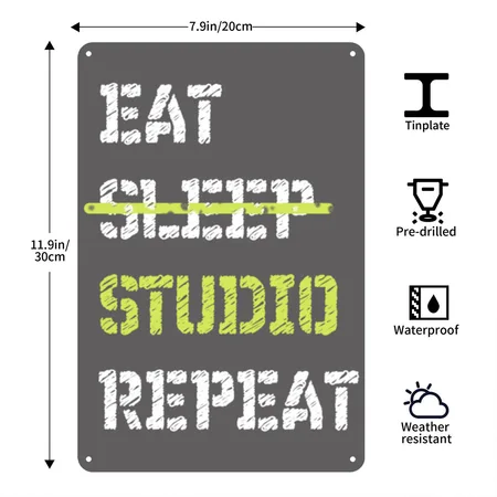 Eat Sleep Studio Repeat Architecture Birthday Chri Charcoal Grey Metal Poster Wall Art Decor Sign