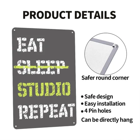 Eat Sleep Studio Repeat Architecture Birthday Chri Charcoal Grey Metal Poster Wall Art Decor Sign