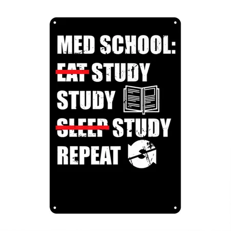 Eat Study Sleep Repeat Funny Medical Student Black Metal Poster Wall Art Decor Sign