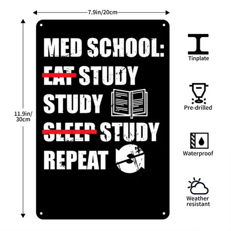 Eat Study Sleep Repeat Funny Medical Student Black Metal Poster Wall Art Decor Sign