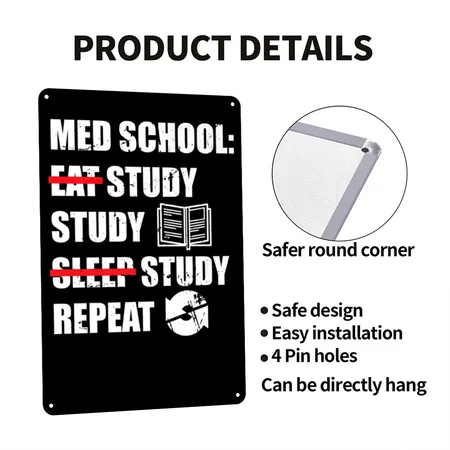 Eat Study Sleep Repeat Funny Medical Student Black Metal Poster Wall Art Decor Sign