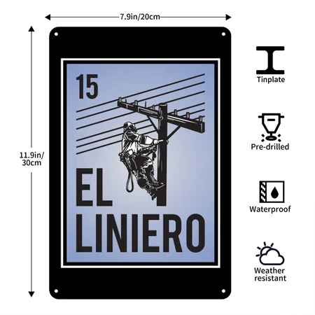El Liniero Funny Mexican Bingo For Lineman Black Metal Poster Wall Art Decor Sign
