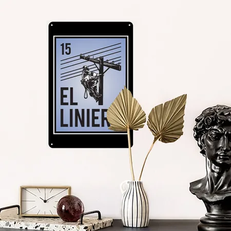 El Liniero Funny Mexican Bingo For Lineman Black Metal Poster Wall Art Decor Sign
