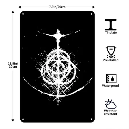 ELDEN RING LOGO GRUNGE Black Metal Poster Wall Art Decor Sign