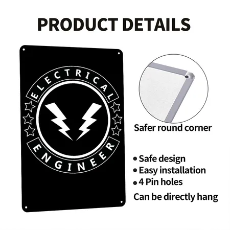 Electrical Engineer Electric Engineering Text Black Metal Poster Wall Art Decor Sign