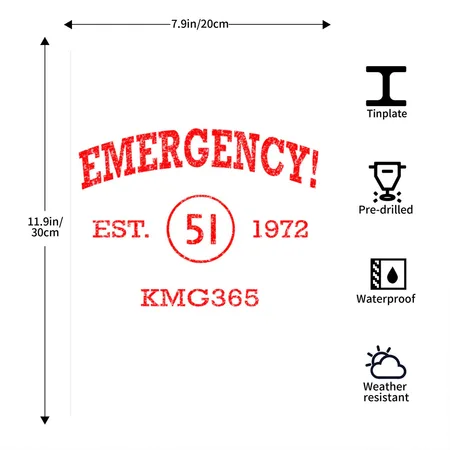 EMERGENCY! Athletic Distressed Logo White Metal Poster Wall Art Decor Sign