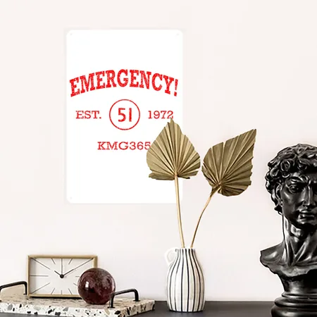 EMERGENCY! Athletic Distressed Logo White Metal Poster Wall Art Decor Sign