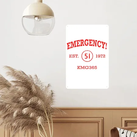 EMERGENCY! Athletic Distressed Logo White Metal Poster Wall Art Decor Sign