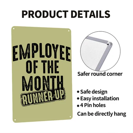 Employee Of The Month Runner Up Best Worker Top Khaki Metal Poster Wall Art Decor Sign