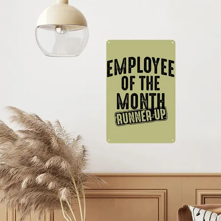 Employee Of The Month Runner Up Best Worker Top Khaki Metal Poster Wall Art Decor Sign