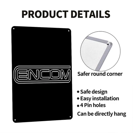 Encom Logo Black Metal Poster Wall Art Decor Sign