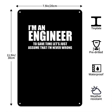 Engineer Funny Geek Nerd Black Metal Poster Wall Art Decor Sign