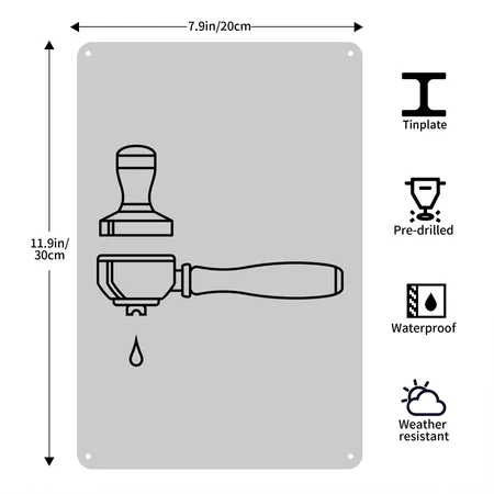 Espresso Portafilter Heather Gray Metal Poster Wall Art Decor Sign
