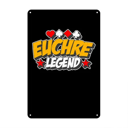 Euchre Legend Card Games Pinochle Playing Cards Black Metal Poster Wall Art Decor Sign