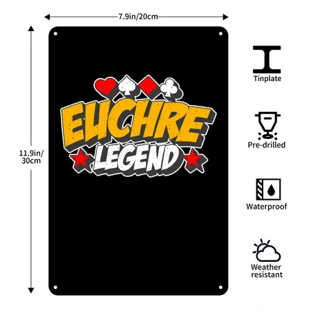Euchre Legend Card Games Pinochle Playing Cards Black Metal Poster Wall Art Decor Sign