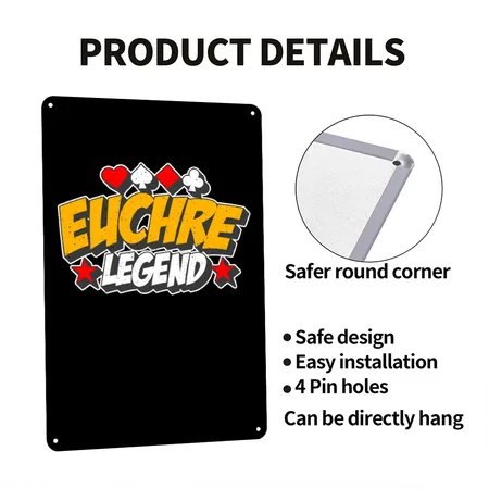 Euchre Legend Card Games Pinochle Playing Cards Black Metal Poster Wall Art Decor Sign