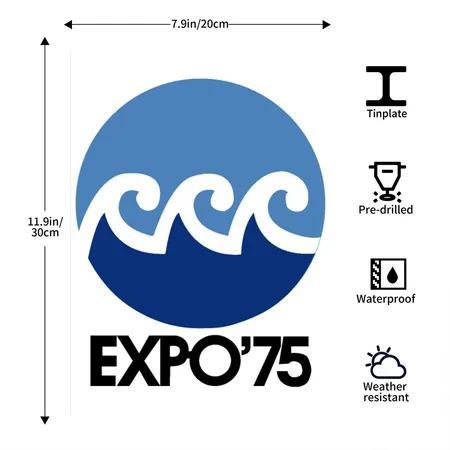 Expo 75 Okinawa Japan White/cobalt Blue Metal Poster Wall Art Decor Sign