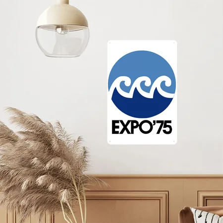 Expo 75 Okinawa Japan White/cobalt Blue Metal Poster Wall Art Decor Sign