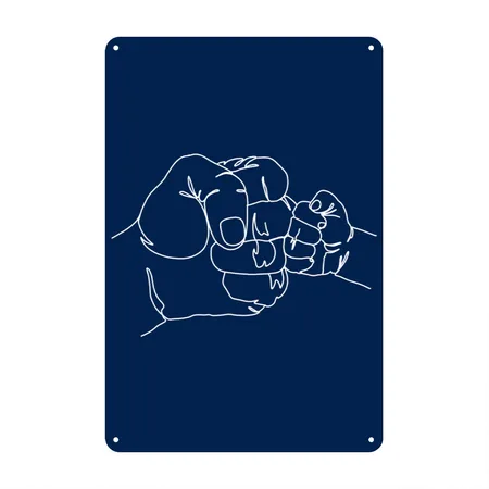 Family Fist Bump In White Navy Metal Poster Wall Art Decor Sign
