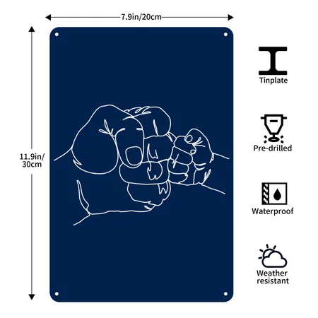 Family Fist Bump In White Navy Metal Poster Wall Art Decor Sign