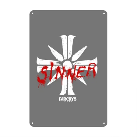 Far Cry 5 Eden's Gate Cross Backprint Charcoal Metal Poster Wall Art Decor Sign