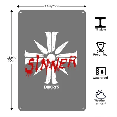 Far Cry 5 Eden's Gate Cross Backprint Charcoal Metal Poster Wall Art Decor Sign