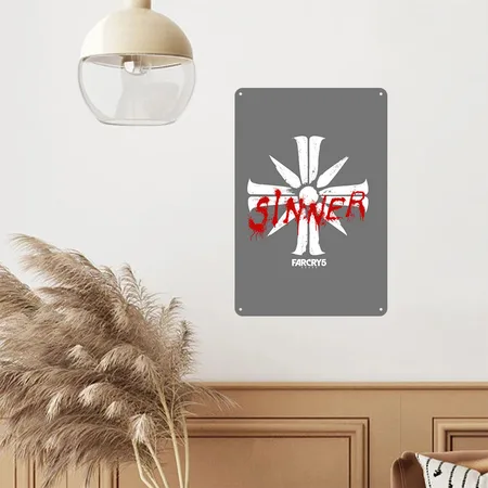 Far Cry 5 Eden's Gate Cross Backprint Charcoal Metal Poster Wall Art Decor Sign