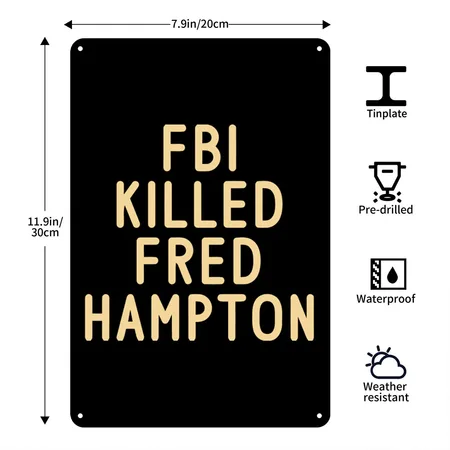FBI KILLED FRED HAMPTON Black Metal Poster Wall Art Decor Sign