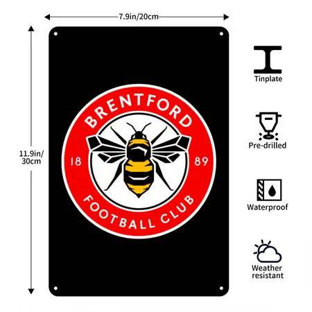 Fc-brentford Black Metal Poster Wall Art Decor Sign