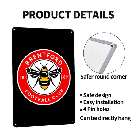 Fc-brentford Black Metal Poster Wall Art Decor Sign