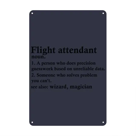 Flight Attendant Definition Funny Air Hostess Navy/heather Gray Metal Poster Wall Art Decor Sign